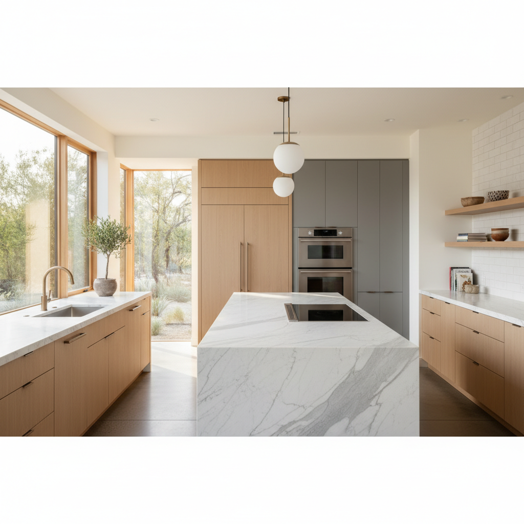 Upscale kitchen with integrated Sub-Zero style refrigeration